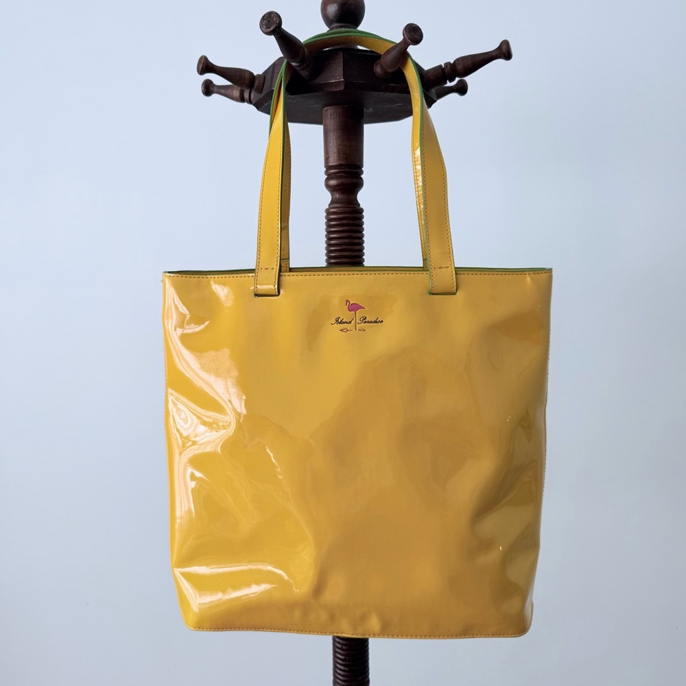 🍋 Donna Dixon Y2K Citrus Slice Patent Tote Bag  Bright Yellow Purse - Picture 2 of 14